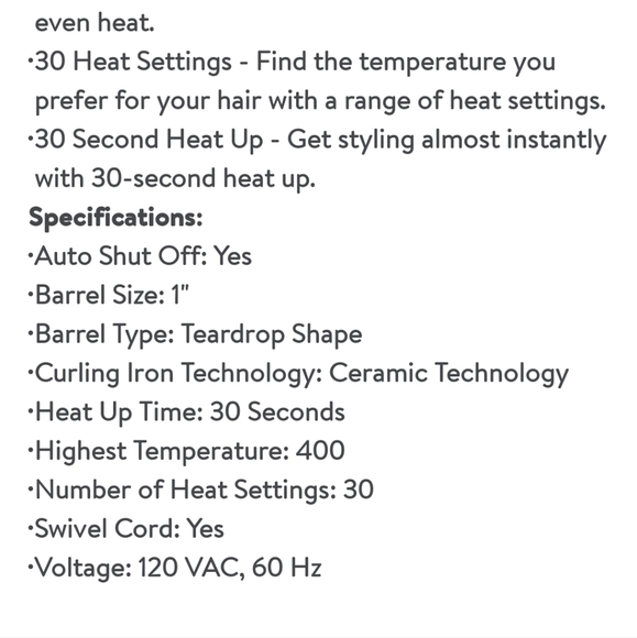 Remington Teardrop 1" Ceramic Hair Curling Wand, Black, CI50M1 - Picture 10 of 17